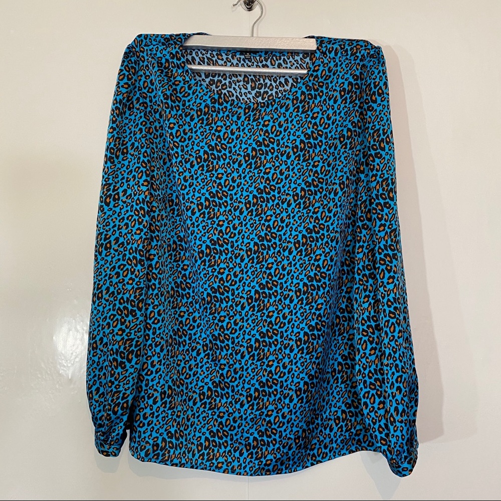 J. Peterman Leopard Print Long Boat Neck Blouse 16